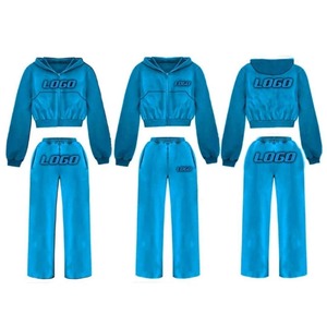 Ensemble de survêtement 2 pièces pour femme, tendance, en molleton French Terry, avec sweat-shirt zippé et pantalon de jogging, personnalisable, effet délavé à l'acide - Product Image 4