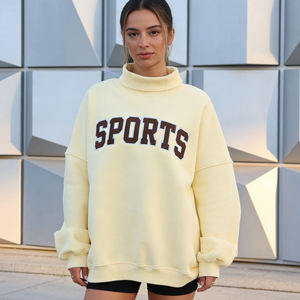 Sudadera deportiva gráfica de cuello simulado oversize amarillo mantequilla para mujer, con hombros caídos, manga larga, de forro polar, estilo casual y ajuste holgado. - Product Image 3