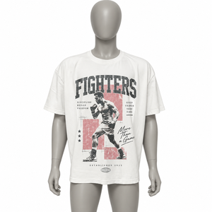 Camiseta blanca de manga corta con cuello redondo para hombre, camiseta con estampado de letras y gráfico de luchador de boxeo retro - Product Image 1