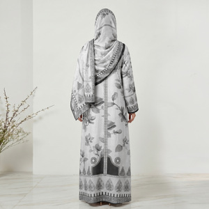 Wholesale Weightless Open Abaya Matching Hijab Floral <b>Print</b> Modest <b>Islamic</b> Clothing Women Dubai Fashion - Product Image 3