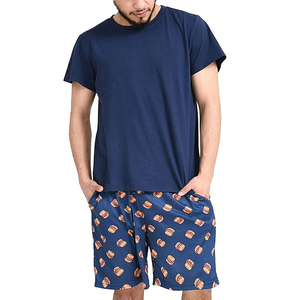 <b>Men's</b> Navy <b>Pajama</b> <b>Set</b> Short Sleeve T-Shirt and Burger Print Shorts Summer Casual Loungewear Comfortable Sleepwear Two-Piece - Product Image 4