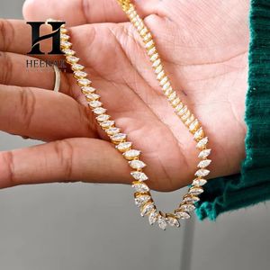 Collier de mariage élégant en or 18 carats plaqué or, avec diamants de laboratoire taille marquise conique, chaîne Riviera, style tennis personnalisé - Product Image 3