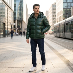 Veste matelassée à capuche verte pour homme, veste d'hiver chaude et matelassée pour l'extérieur, veste légère imperméable One Apex - Product Image 5