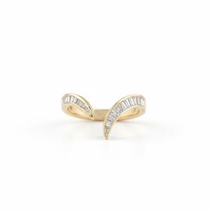 Bague ouverte en or pur 14 carats avec diamant baguette cultivé en laboratoire, bande incurvée, ajustable, cadeau d'anniversaire pour elle - Product Image 1