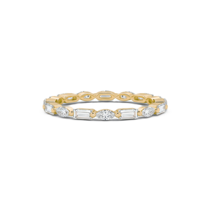 Joyería de Moda, Joyería Personalizada, Anillo de Eternidad Completo de Oro Sólido de 14K con Diamantes Cultivados en Laboratorio, Corte Marquise y Baguette, Apilable, para Boda - Product Image 1
