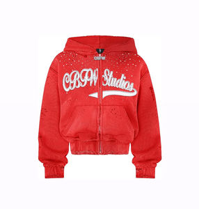 Sweat-shirt à capuche zippé pour homme, personnalisé, épais, surdimensionné, vintage, brodé, éco-responsable, délavé à l'acide, entièrement orné de strass - Product Image 5