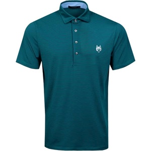 Polo à manches courtes rayé bleu pour homme avec logo loup, style décontracté, coupe classique, coton tissé respirant - Product Image 2