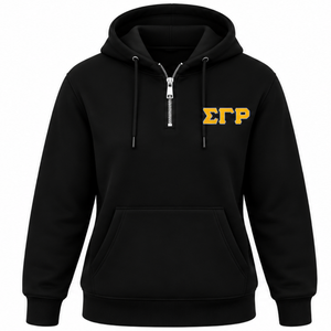 Sudadera con media cremallera negra para mujer Sigma Gamma Rho, con letras griegas, estilo universitario, personalizada, informal y a la moda para el campus - Product Image 1