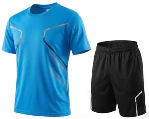 Men Summer Quick Dry Sports Jersey and Running Shorts <b>Set</b> Gradient Color Breathable Front Logo Crew Neck Polyester Team Wear - Product Image 4