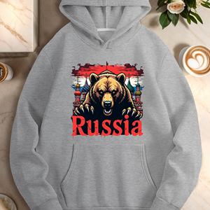 Sweat-shirt décontracté pour femme avec motif d'ours russe, sweat-shirt en tricot 100% polyester avec impression par transfert thermique, style automne, coupe classique - Product Image 3