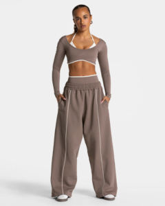 Pantalones de chándal casuales de mujer de cintura media, pierna ancha, holgados, estilo urbano, con bolsillos, para invierno, ODM, 100% algodón, pintados - Product Image 2