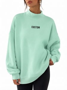 เสื้อสเวตเชิ้ตคอเต่าทรงโอเวอร์ไซส์สำหรับผู้หญิง คุณภาพสูง ผลิตตามสั่ง (OEM) ผ้าฟลีซพรีเมียม ทรงหลวม สวมใส่สบาย เหมาะสำหรับฤดูใบไม้ร่วงและฤดูหนาว สไตล์สตรีทแวร์ - Product Image 1