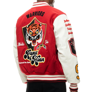Veste universitaire rouge pour homme, style décontracté, avec patchs lettres brodés, col rabattable, coupe classique, coupe-vent d'hiver, 100 % polyester - Product Image 6