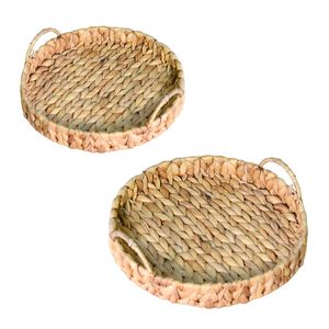 Handcrafted WATER HYACINTH <b>TRAY</b> FRUIT STORAGE BASKET with Handles and Reinforced Metal Frame - Product Image 1