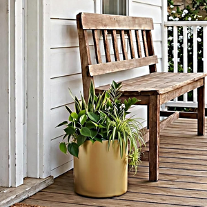 กระถางต้นไม้โลหะพร้อมรูระบายน้ำ กระถางแบบดั้งเดิมสำหรับปลูกต้นไม้ในร่มและกลางแจ้ง สำหรับตกแต่งโต๊ะ สีทองขัดเงา ทนทาน - Product Image 5