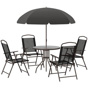 Per Outsunny Set da pranzo Patio 6 pezzi 4 ombrellone 4 sedie pieghevoli tavolo in vetro nero per giardino giardino esterno mobili da pranzo - Product Image 1