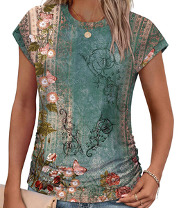 Camiseta de Algodón Estampada para Mujer, Diseño Gráfico, Camiseta de Manga Corta para Dama, Suave y Transpirable, Camiseta de Algodón Estampada de Verano - Product Image 1
