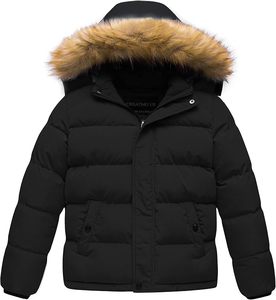 Veste matelassée noire à capuche pour homme, manteau d'hiver épais avec col en fourrure, fermeture éclair, coupe-vent, vêtement d'extérieur chaud - Product Image 2