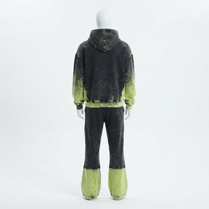 <b>Mens</b> Lime <b>Green</b> Black Acid Wash Color Block Zip Jacket Wide Leg Pants <b>Tracksuit</b> Set Custom Streetwear Outfit Trendy - Product Image 4