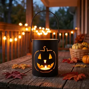 Lanterne Hurricane en métal découpé noir mat, façonnée avec expertise à partir de tôle durable, pour une lumière chaleureuse de bougie. - Product Image 3