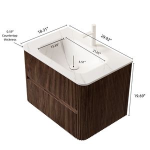 Mobile bagno sospeso NOOR da 76 cm in compensato con lavabo Carrara bianco e 2 cassetti, elegante mobile contenitore - Product Image 5