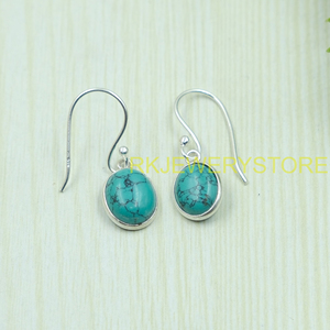 Natural Turquoise Gemstone Earrings 925 Sterling Silver Handmade Oval Cabochon Drop Dangle Hook Boho Jewelry Gift for Women <b>Wife</b> - Product Image 5
