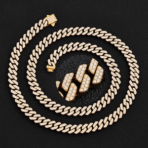 Mens Moissanite 925 Silver Iced Out Cuban Link Chain Gold Tone Luxury <b>Statement</b> <b>Necklace</b> Fashion Jewellery - Product Image 1