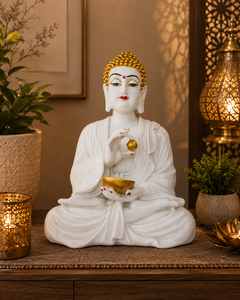 Modern Ceramic Buddha Figure Round <b>Statue</b> with <b>Gold</b> Accents Handmade Eco-Friendly Asian Zen Art for Tabletop Living Room Decor - Product Image 1