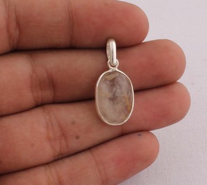 Natural Gold Rutile Stone Pendant in <b>Solid</b> 925 <b>Silver</b> Minimalist Oval Crystal <b>Necklace</b> Simple Wealth Stone Daily Wear Jewelry - Product Image 1