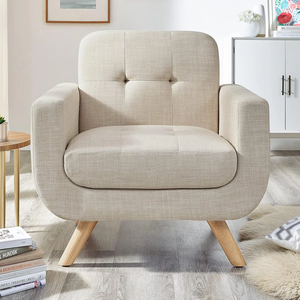 SOFA <b>CHAIR</b> Mid-Century One Seat from Vietnam Single <b>Chair</b> Polyester Tufted Back Flared Arms Polyester <b>Yellow</b>/Green/Grey - Product Image 5