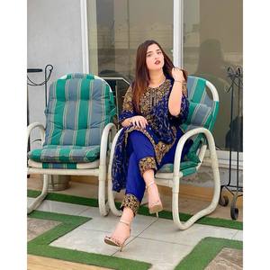 Designer Blue Polyester Free-Size Salwar Kameez <b>Top</b> Bottom and Dupatta for <b>Indian</b>/Pakistani Party Wear - Product Image 3