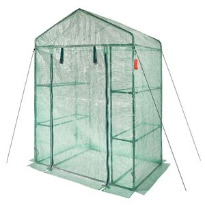 Serra da Giardino Walk-in 4.6 x 2.4 x 6.7 piedi con Ripiani, Copertura in PE ad Alta Resistenza, Telaio in Acciaio, Porte e Finestre in Plastica Verde - Product Image 4