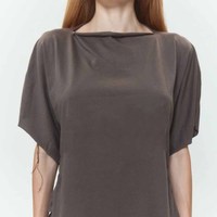 Atasan Crop Wanita Ukuran Besar Lengan Pendek Bahu Jatuh Warna Polos Kaos Rajut Longgar Leher O Cocok untuk Semua Musim