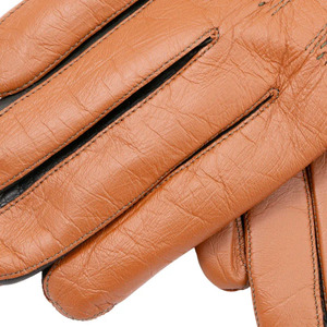 Gants en cuir beige pour femmes avec bordure vert foncé, gants d'hiver doux à doigts entiers, doublure chaude, gants de conduite élégants avec bouton-pression - Product Image 5