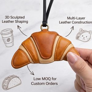 Custom Design Croissant Leather <b>Bag</b> Charm Accessory for Women with Playful Fashion Style - Product Image 3