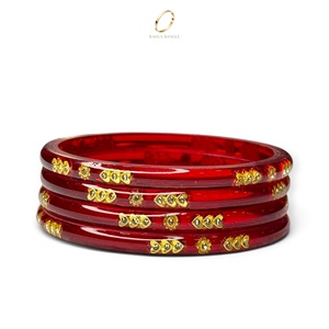 กำไลข้อมืออะคริลิคคุณภาพพรีเมียมจากอินเดีย สีแดง ชุบทอง ประดับตกแต่งอย่างสวยงาม ชุดเครื่องประดับสำหรับงานแต่งงานสำหรับผู้หญิง ราคาขายส่ง - Product Image 2