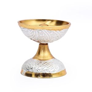 Gold Plated Metal Puja Thali Set Round Religious Prayer Tray <b>Kit</b> with Embossed Floral Pattern for Home Wedding Gift - Product Image 4