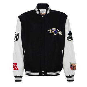 Chaqueta Varsity de Lana y Cuero de los Baltimore Ravens, Negra y Blanca - Product Image 1