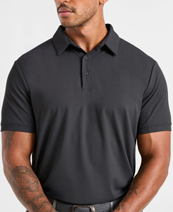 Polo en maille à manches courtes pour homme, léger, respirant, couleur unie, coupe décontractée, gris foncé, prix bas - Product Image 3