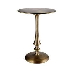 Modern <b>Round</b> Pedestal <b>Side</b> <b>Table</b> with Antique Brass Finish | Elegant Minimalist Accent End <b>Table</b> with Sculpted Column Base Sofa - Product Image 1