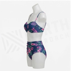 Ensemble bikini 2 pièces à imprimé floral pour femmes, haut push-up taille haute, bas froncé, maillot de bain extensible en spandex et polyester - Product Image 1