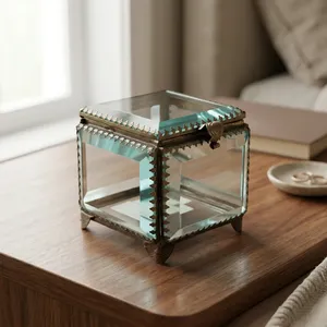Artisan Design B130 Decorative Jewellery Box Made Brass Glass/Mirror 3.75x3.75x3.75 Inches Cube Jewelry Showcase <b>Storage</b> India - Product Image 1