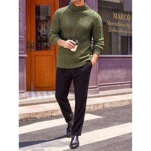 2025 <b>Men's</b> <b>Turtleneck</b> Pullover Cable Knit Long Sleeve Casual Winter <b>Sweater</b> Hood Machine Woven Printed Decoration Heat - Product Image 3