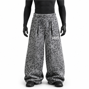 Pantalon de jogging ample pour homme à imprimé léopard, taille haute, coupe décontractée, style streetwear, motif guépard gris, décontracté et oversize - Product Image 1