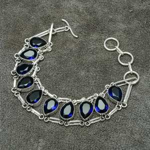 Blue Sapphire Gemstone Bracelet Handmade 925 Sterling <b>Silver</b> Jewelry Natural Blue Stone Womens Bracelet Gift - Product Image 4