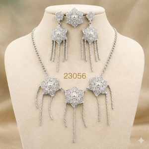 Gold Plated Alloy Flower Necklace and Earring Set with Red Zircon Stones for Women Party Jewelry A-23053 - Product Image 4