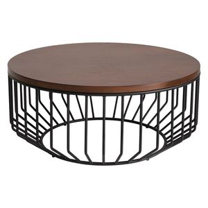 Modern Round Wood Coffee <b>Table</b> With <b>Black</b> Metal Frame Industrial Living Room Furniture - Product Image 1