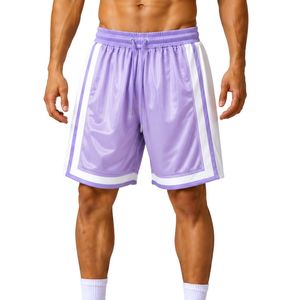 Custom Lavender <b>Mens</b> Basketball <b>Shorts</b> With White Side Panel Sport Training <b>Shorts</b> Elastic Waist Activewear Gym Fitness Wear - Product Image 1
