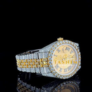 Montre sport pour homme de qualité VVS, 41 mm, acier inoxydable, verre, plaqué or jaune, mouvement à quartz ETA, analogique, 3 BAR, étanche, automatique - Product Image 1
