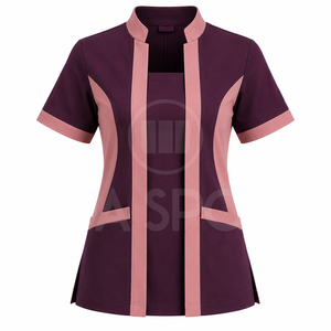 Ensemble de blouses et pantalons tissés bicolores pour femmes, haut d'infirmière à manches courtes et pantalon, uniforme d'hôpital personnalisé - Product Image 2